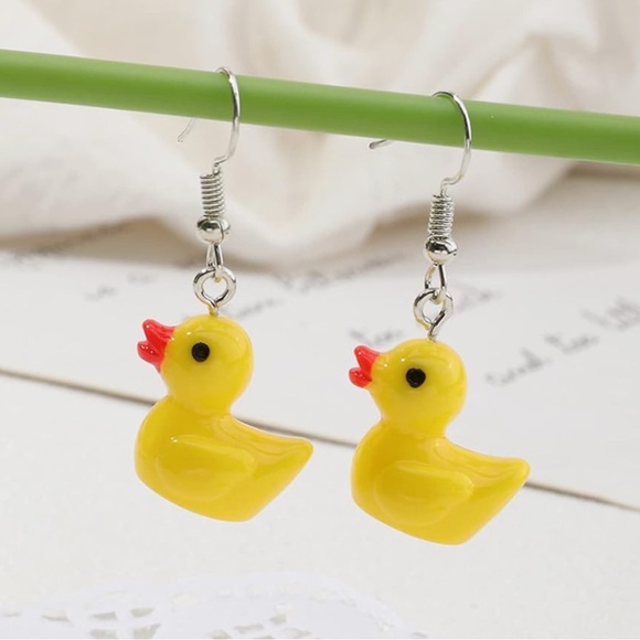 MANDARIN DUCK YELLOW DANGLE EARRINGS - Picture 5 of 5